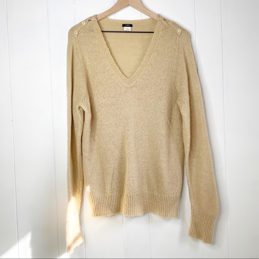 J. CREW Wool Mohair Blend V-Neck Buttoned Shoulder Long Sleeve Sweater, Size XL